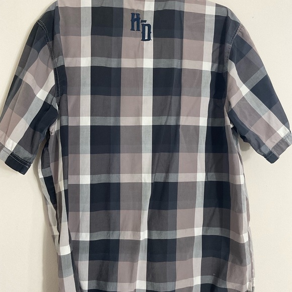 Harley Davidson Genuine Short Sleeve Cotton Button Down Shirt Gray Size Large - Picture 2 of 10